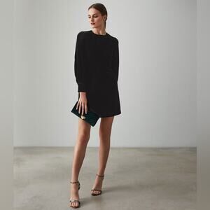 Reiss Bianca Black Velvet Long Sleeve Mini Dress